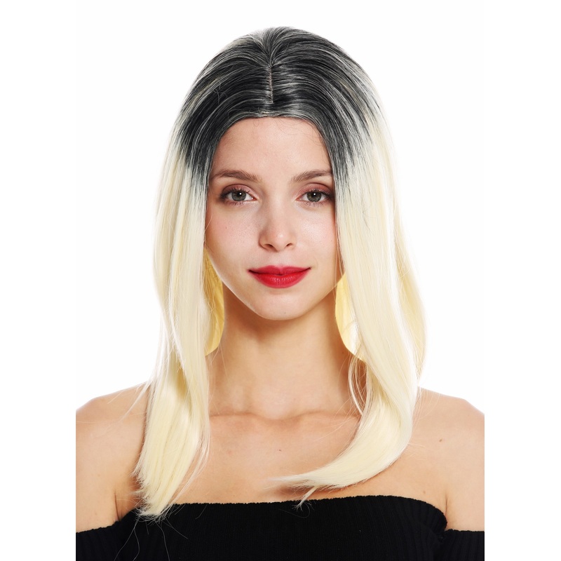 Women’s wig lady long sleek middle parting ombre black light blonde GFW2468