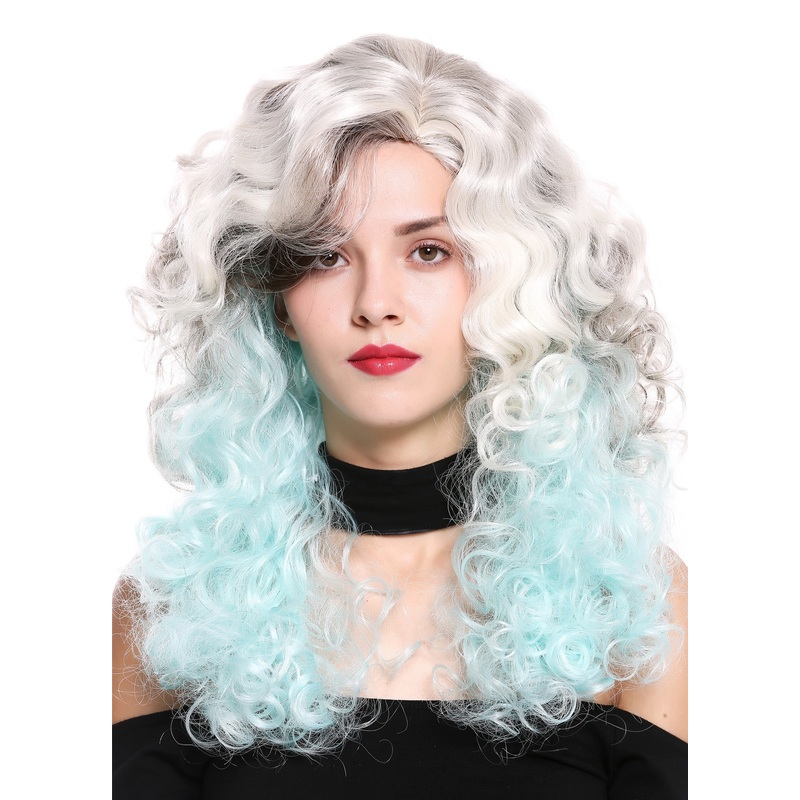 Women’s wig long voluminous side parting curls diva brown blonde blue 1355AB