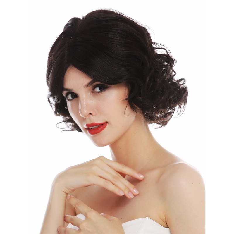 Women’s wig monofilament short parting sleek curled tips dark brown TYM-113-MT