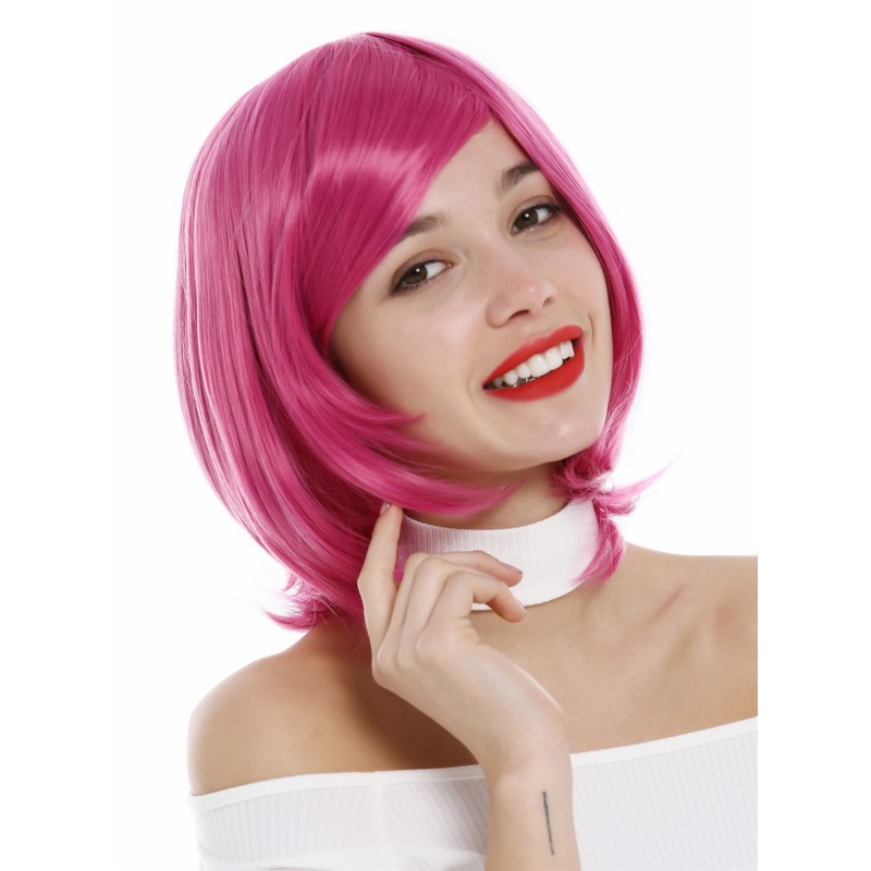 Short lady wig bob style sleek concave curvy tips parting dark pink YZF-0821