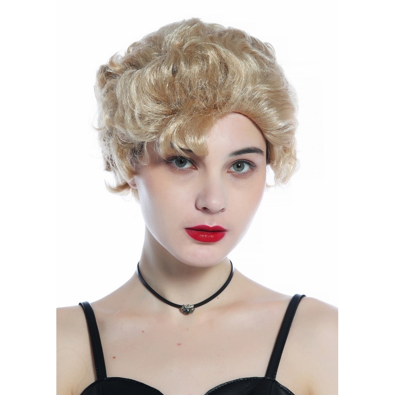 Wig Halloween Carnival Women Men short blond wavy quiff retro 215222