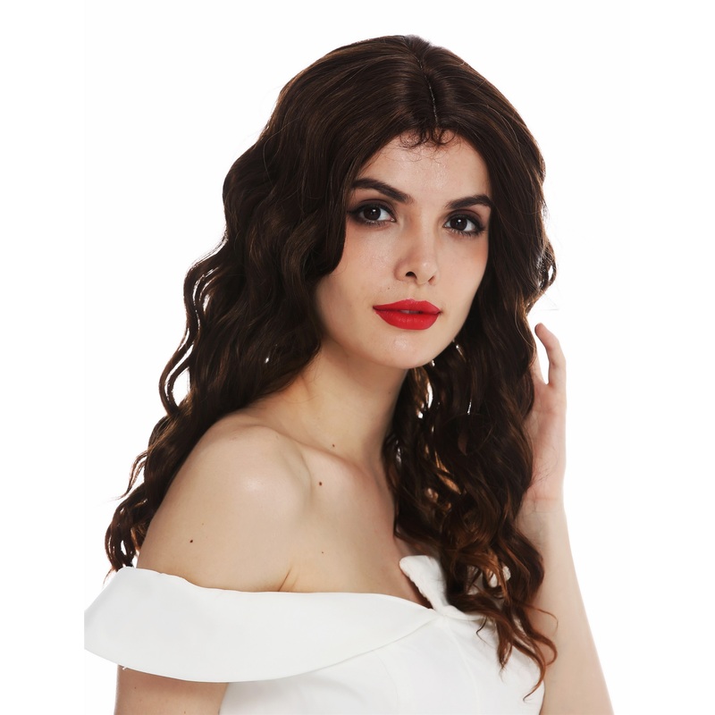 Women’s wig ladies’ wig long wavy water wave middle parting chestnut brown VK-9