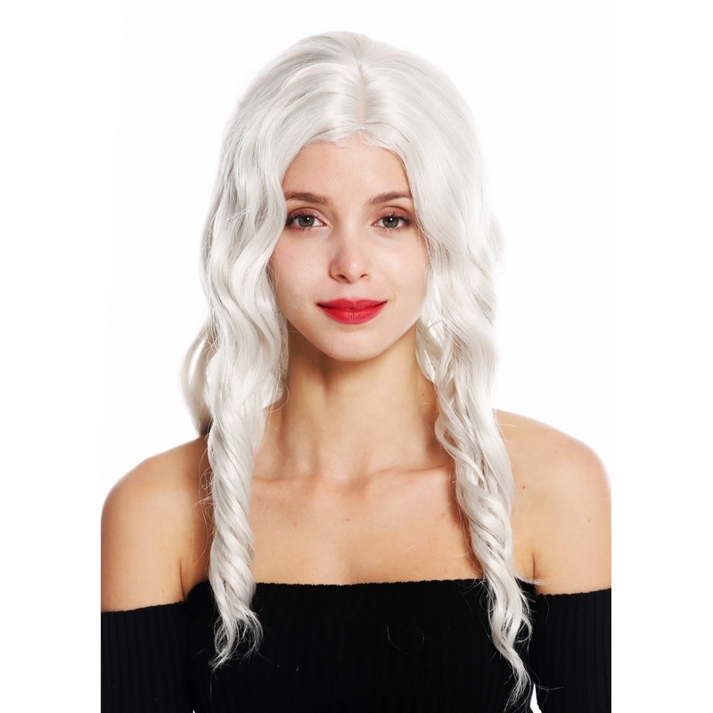 Women’s wig long wavy middle parting waves slight curls white-ish blond VK-9
