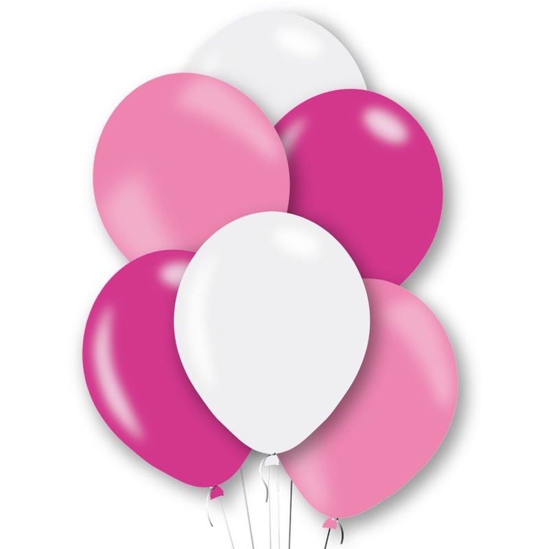 10 pink and white latex balloons 27.5cm
