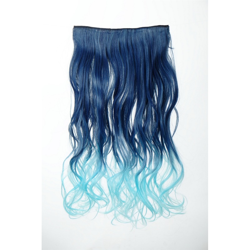 5 Clip-In Extension Hairpiece curled curls Ombre Navy Blue Neon Blue Mix YZF-3180P-T4027TTF2513