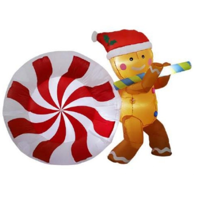 5FT Christmas Inflatable Gingerbreadman Lights Lawn Inflatables Home Yard Decoration