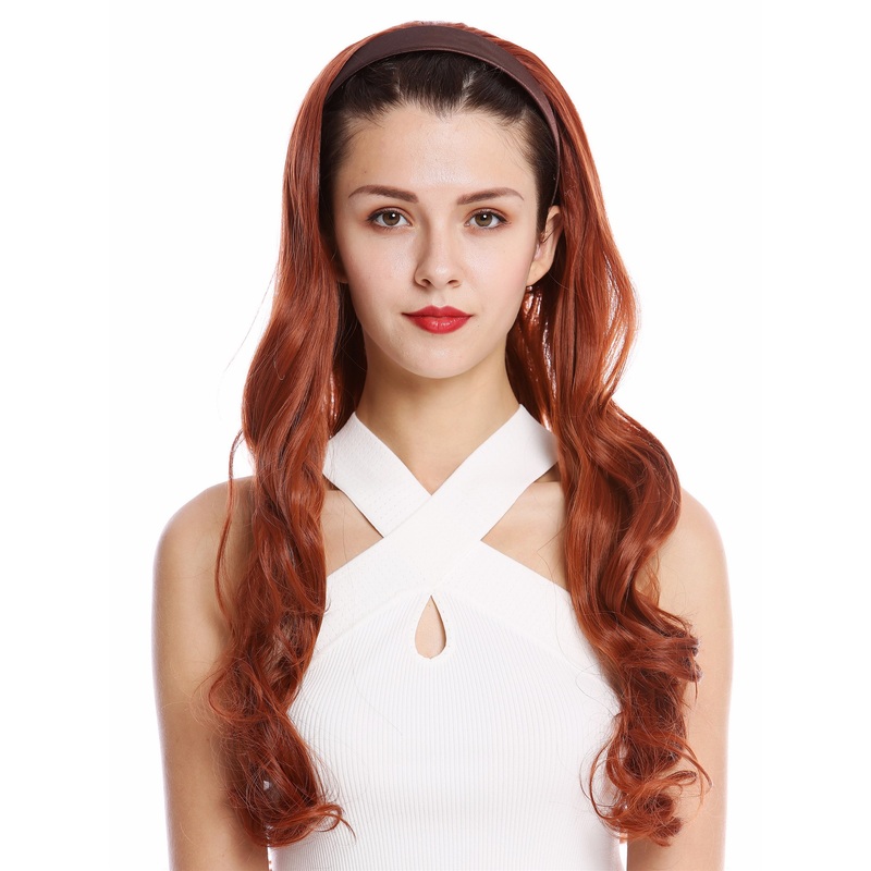 Halfwig Hairpiece Extension hair hoop alice band very long wavy dark red WH5044