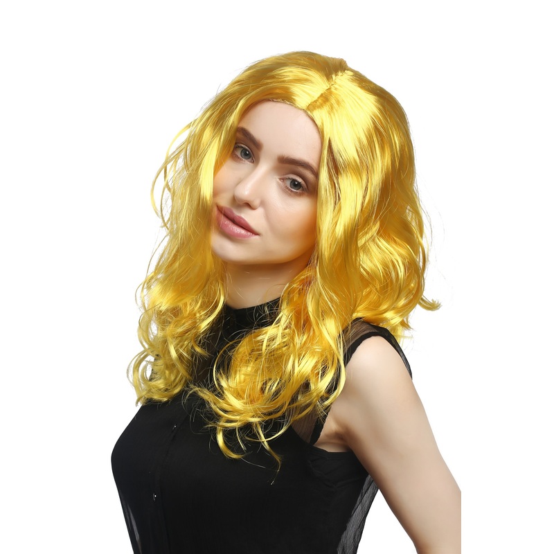 Lady Party Wig long very voluminous curly curls middle-parting yellow XR-010-PC2B