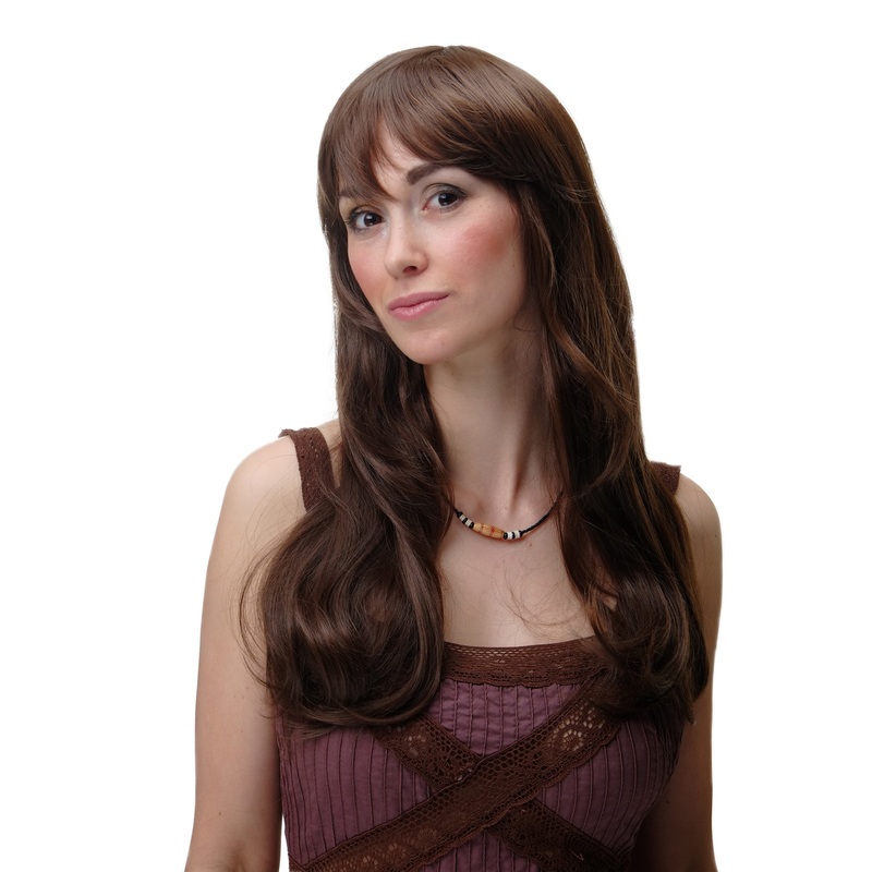 Lady Women Wig Medium Length Layered Bangs Brown Wavy YZF-41051-8