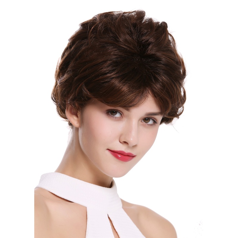 Lady  women wig short curled curls chestnut brown mix copper tips DW-2740