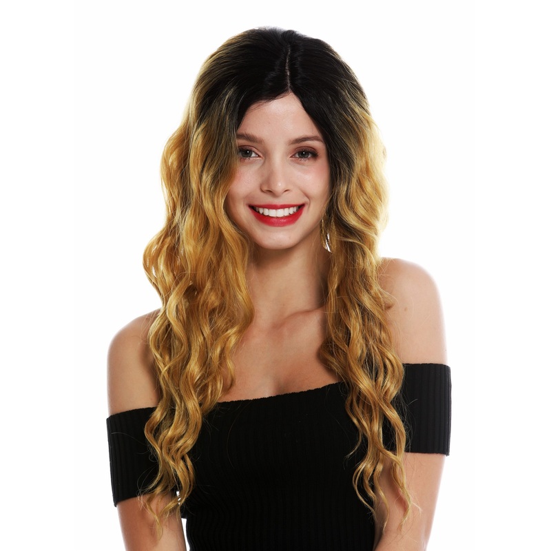 Monofilament lace front Llady wig parting curly wavy ombre black blonde VK-14-MF