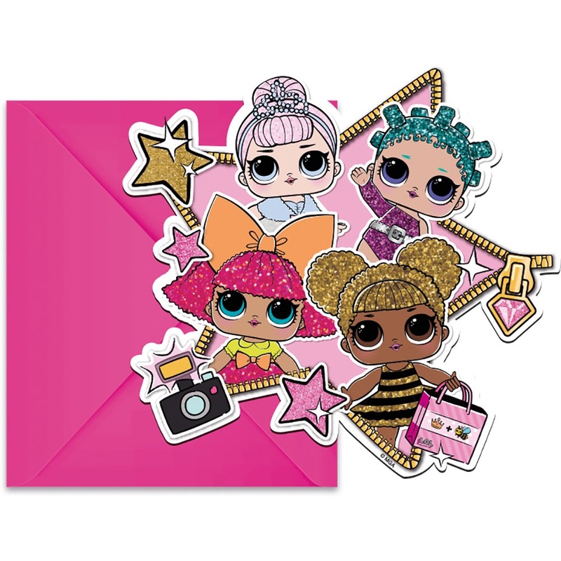 6 LOL Glam Girls invitation cards
