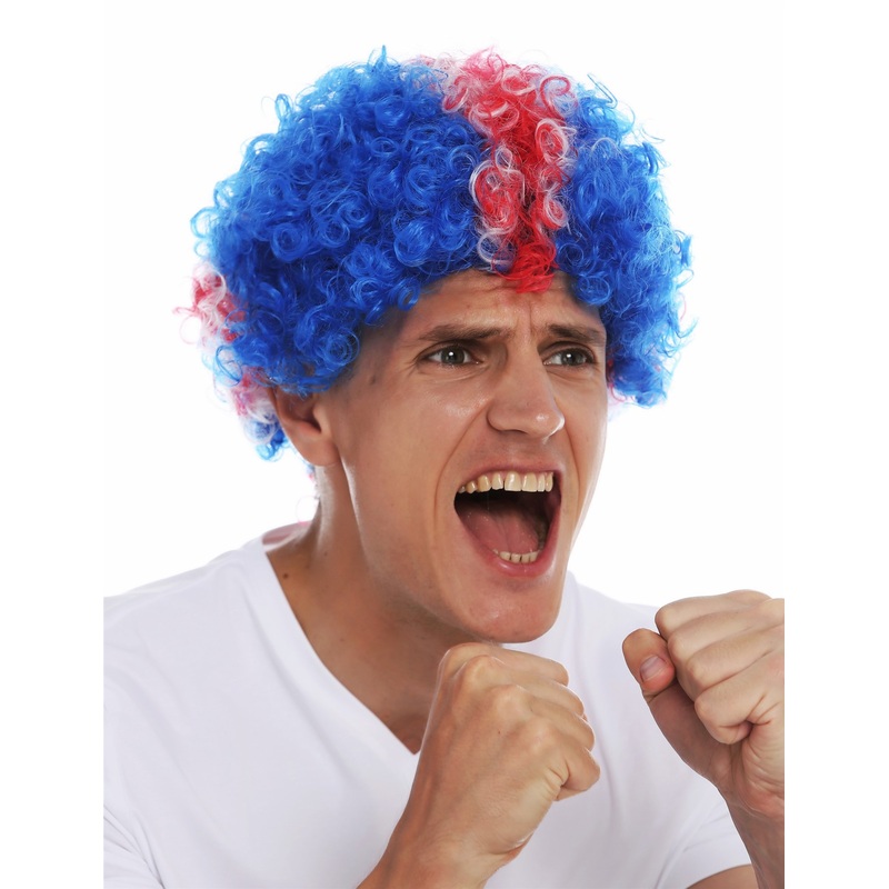 Fan wig afro soccer football Blue white red cross Union Jack Island MMAM-15M