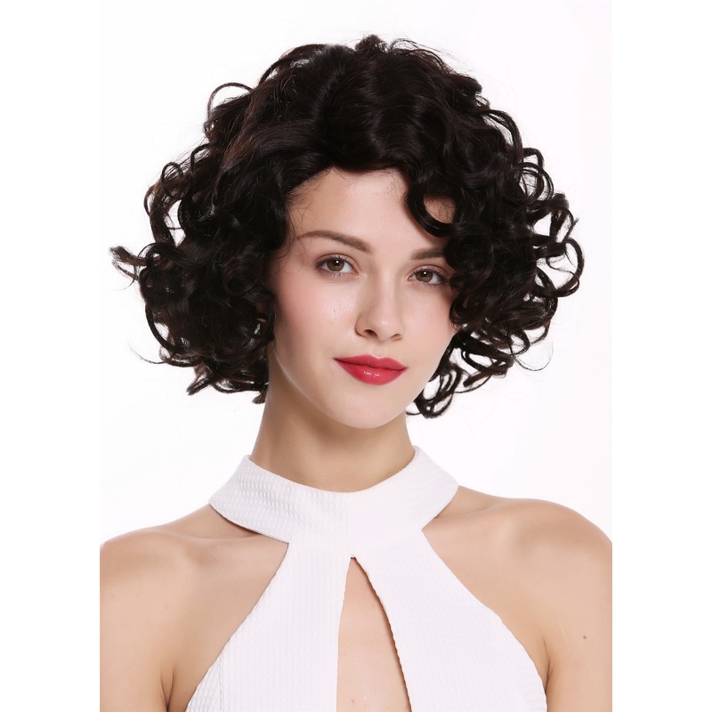 Human hair lady wig shoulder length curls mono lace dark brown undyed RGH-6971A