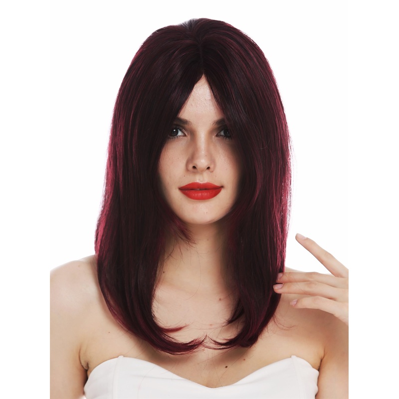 Lady wig lace front monofilaments long sleek black red highlights TYM-701-MF