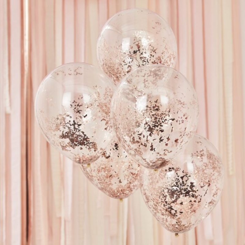 Rose Gold Shredded Confetti Balloons – 5 Pack