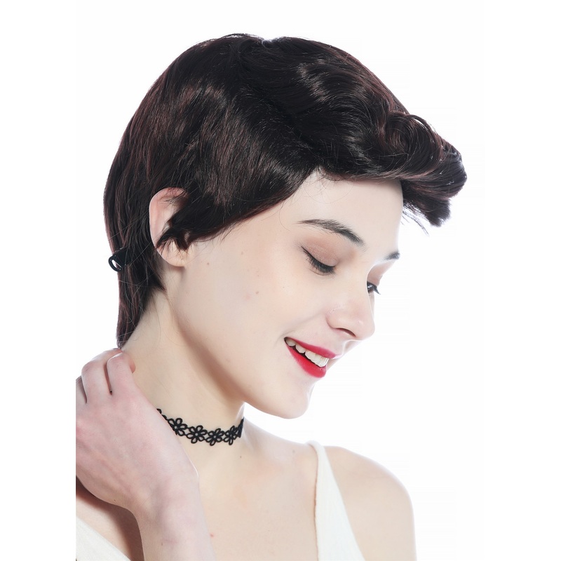 Wig Men Women unisex short straight curled quiff mahogany brown mix DW3333