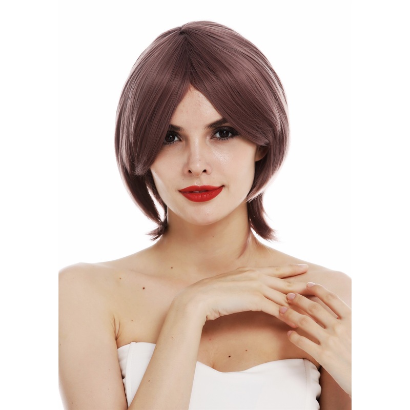 Women’s wig short adventureously layered sleek longbob dark pastel pink KC-55