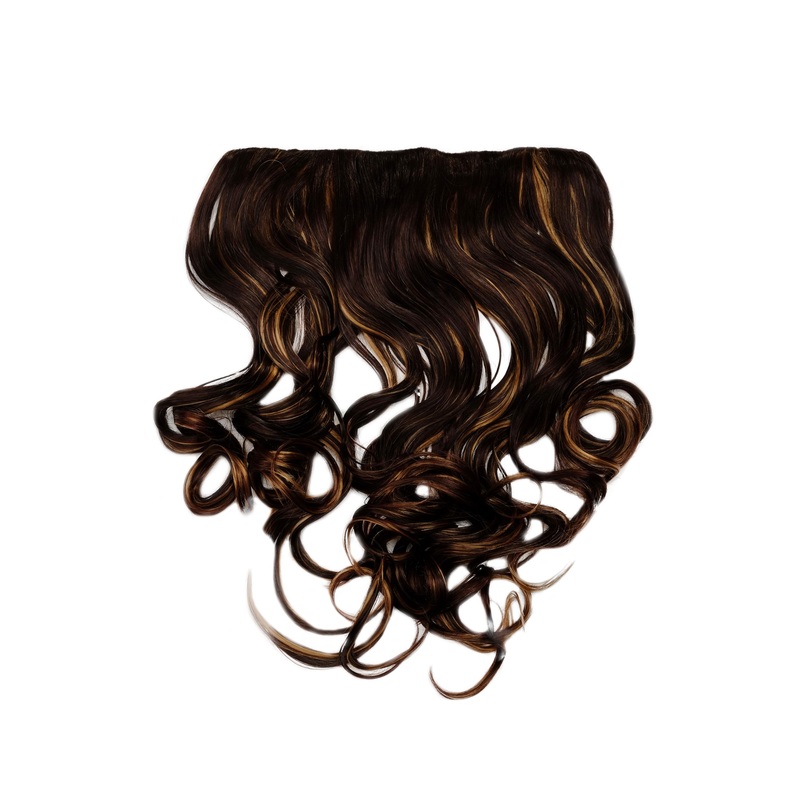 Hairpiece Halfwig 5 clip Clip-In Extension long curled curls mahogany brown blond highlights WH5008-180C