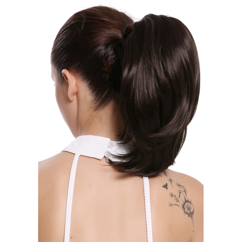 Ponytail Hairpiece Extensions short straight voluminous medium brown 15-09