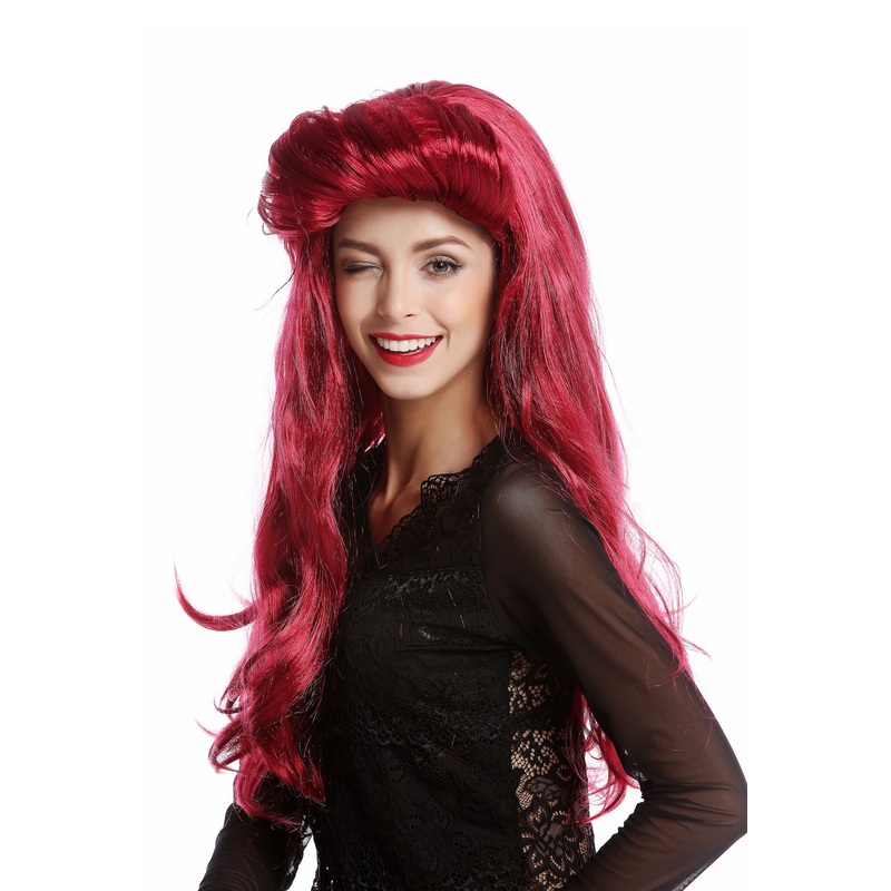 Wig Ladies Women Halloween Carnival Vamp Diva long red quiff 70s 80s 91313