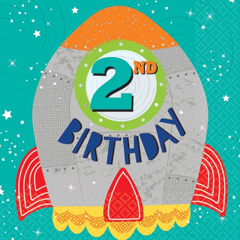 16 Space Party 2nd Birthday napkins 33cm