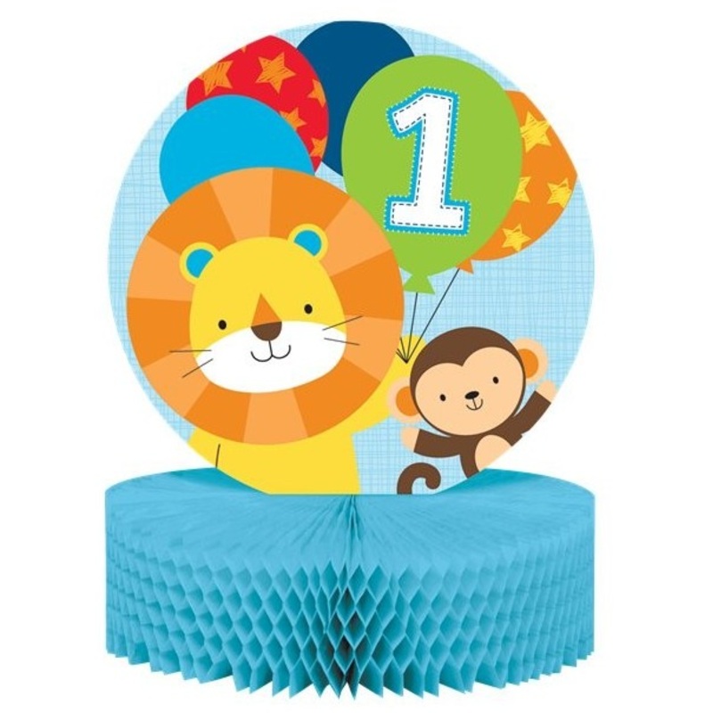 1st birthday animal honeycomb display in the zoo