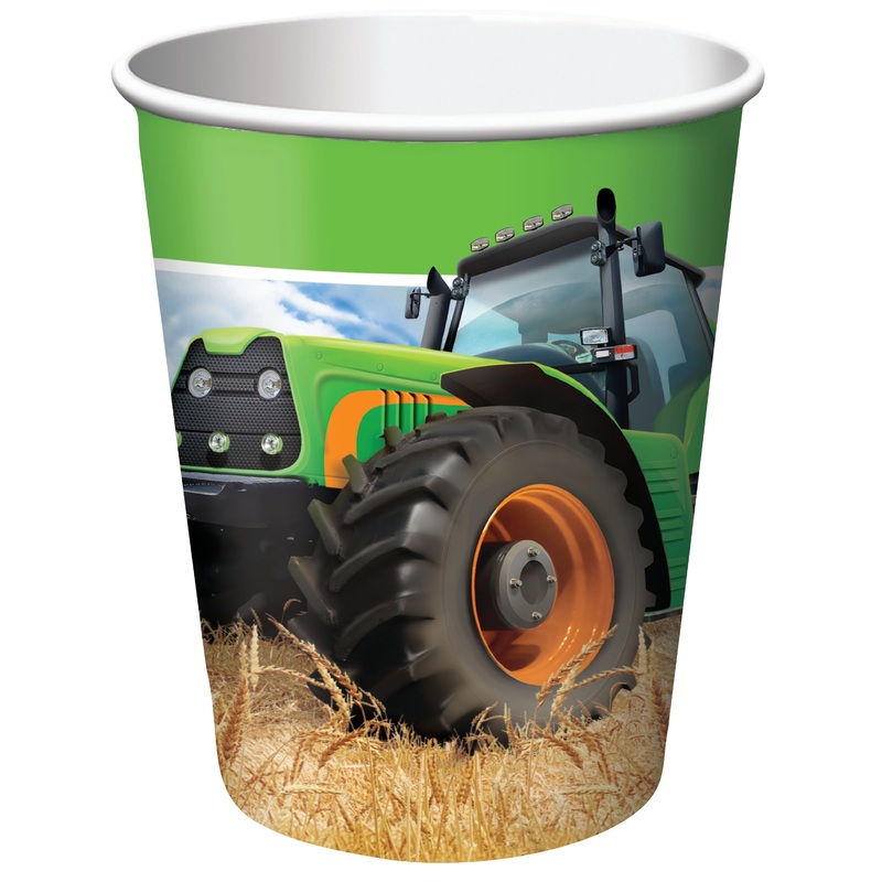 8 tractor party paper cups 256ml