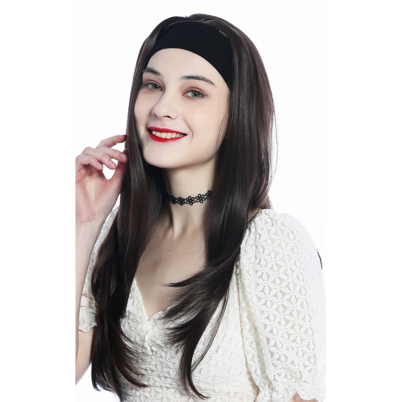 Lady wig half wig black headband retro long straight chocolate brown H9306