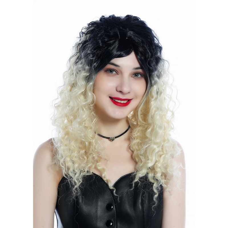 Women’s wig long curled kinks kinked Ombre black roots platinum blonde ZM-1018