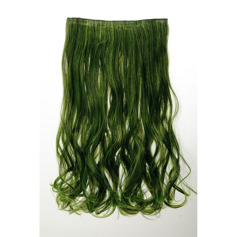 Hairpiece Extension wide 5 clips wavy deep black-neon green mix YZF-3180-1/TF2106