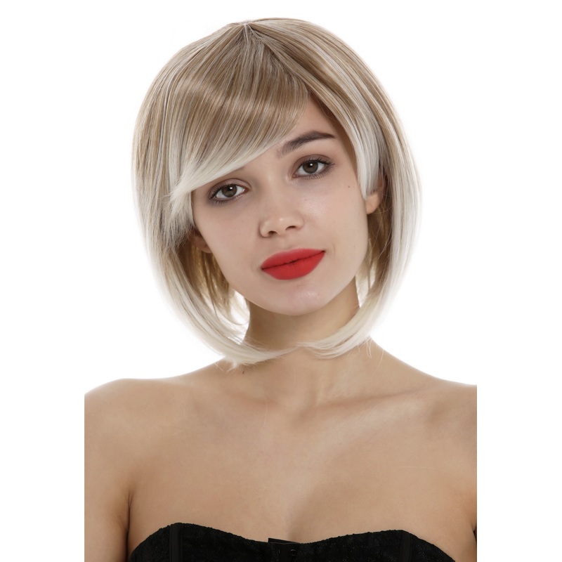 Lady Wig short frayed Bob style parting blond platinum highlights tips 1215