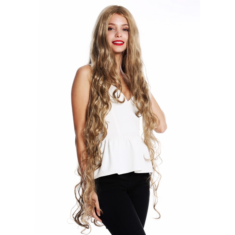 Lady wig very long Rapunzel slightly curly wavy middle parting blonde mix VK-40