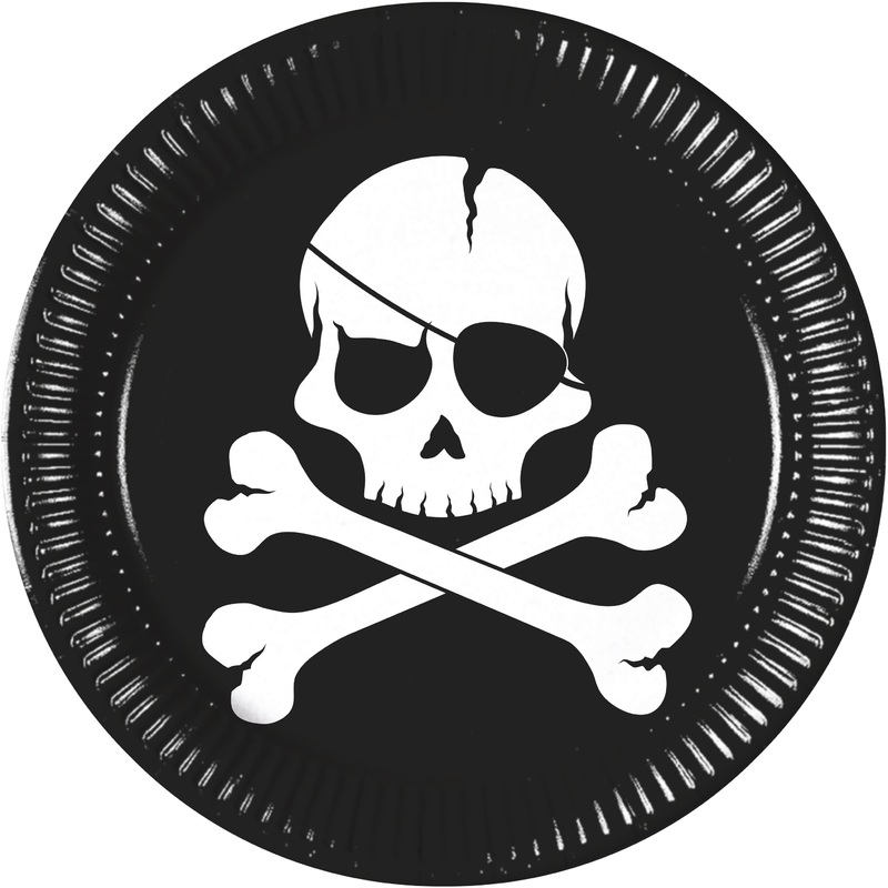 8 Black Pirates paper plates 23cm
