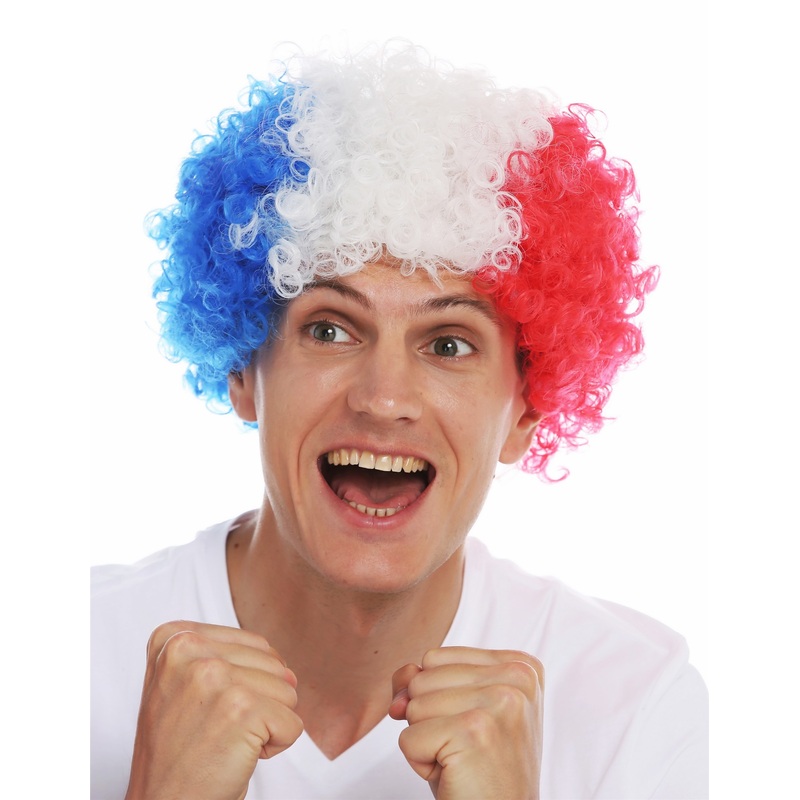 Fan wig afro soccer football world cup tricolor blue white red France MMAM-15M