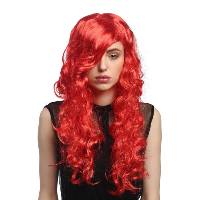 Lady Party Wig Halloween long wavy curly fiery seductive red parting Diva DEC37