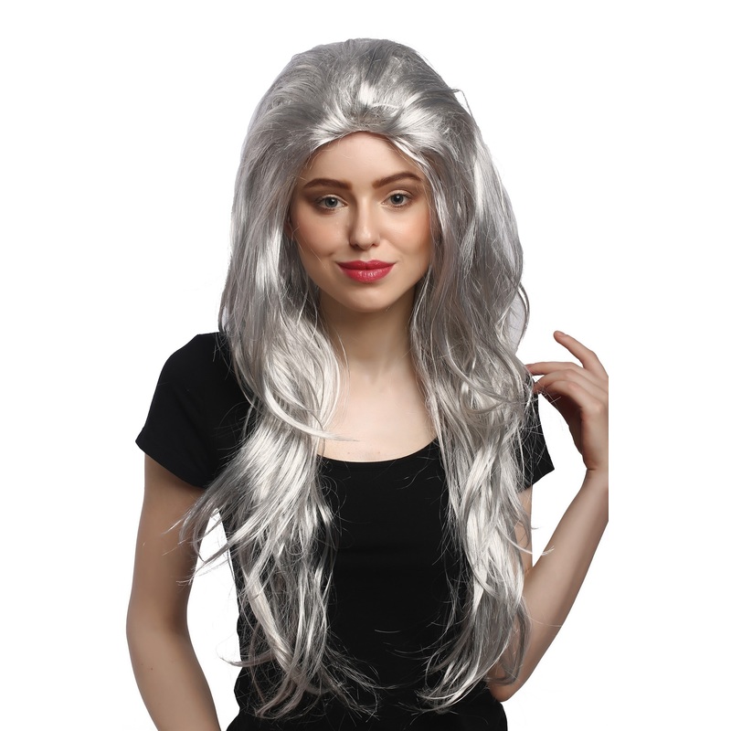 Lady Wig grey long straight teased backcombed Grandmother Witch Old Hippie 91125