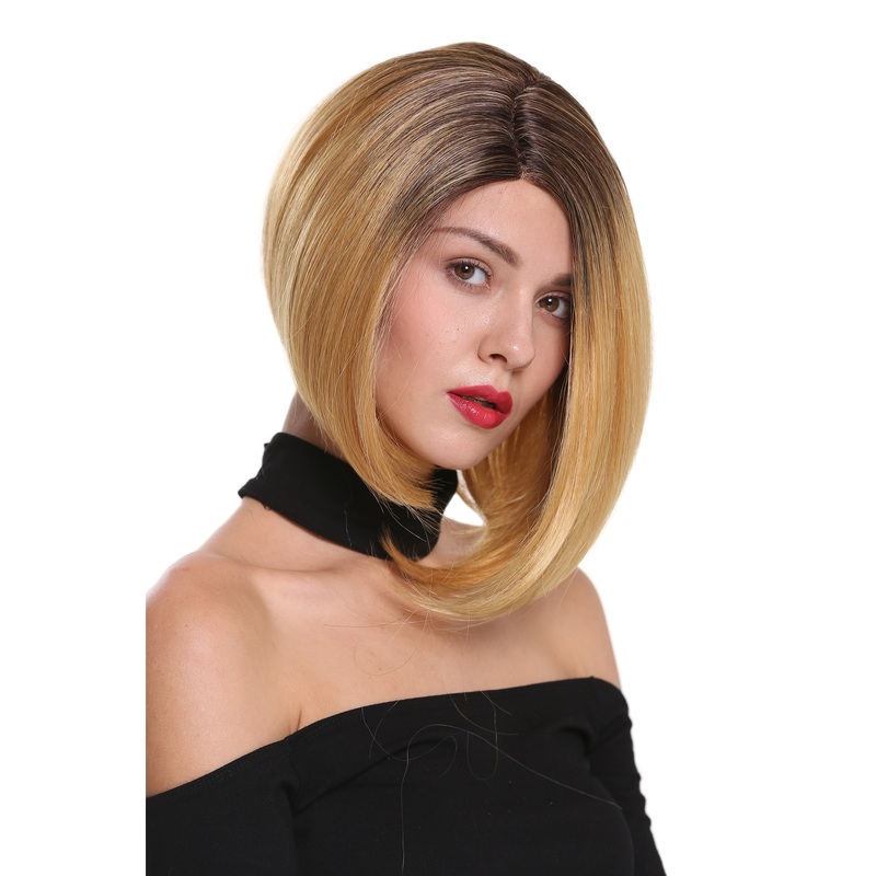 Lady wig lace front mono short sleek long bob ombre dark brown blonde MLC156-MF