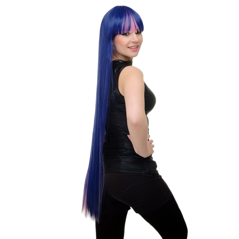 Lady Cosplay Wig bangs straight very long 3 colours blue violet pink YZF-7128