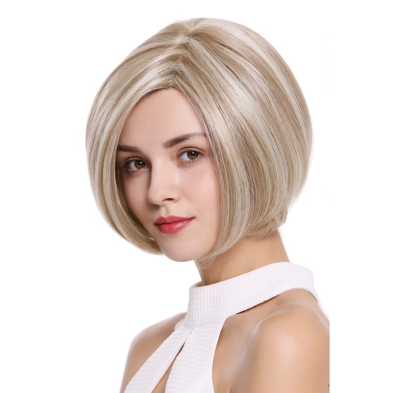 Lady wig short Bob sleek partial monofilament handmade blonde mix  DW2434A-MF
