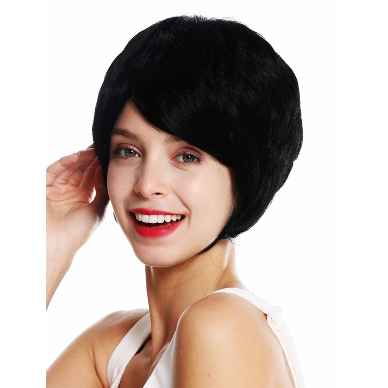 Lady wig short thick hair androgynous unisex boyish parted sideways black VK-50