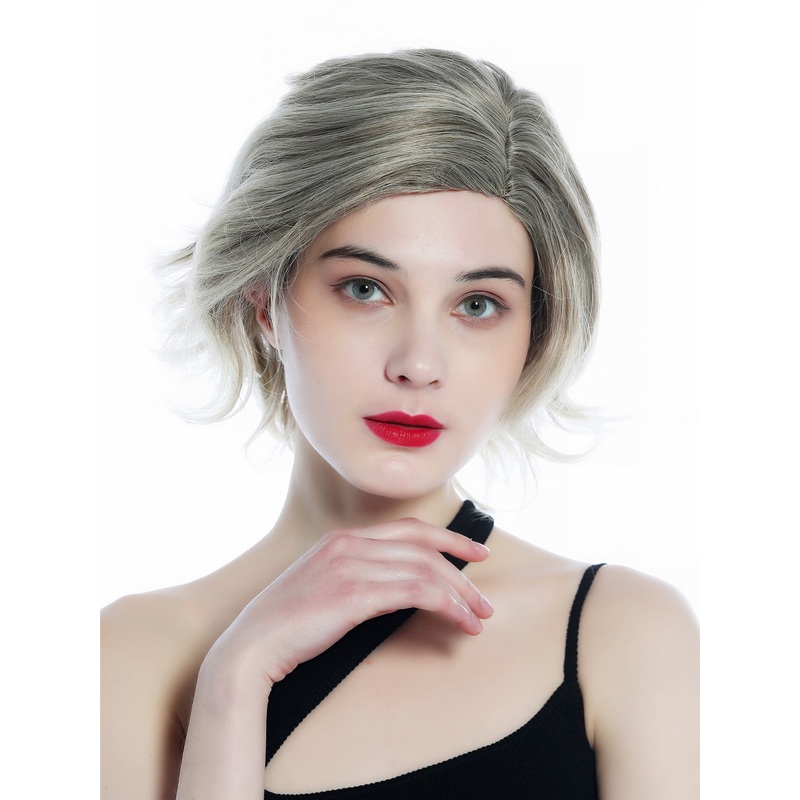 Lady wig short wavy parting balayage light brown streaked light blond DW3334