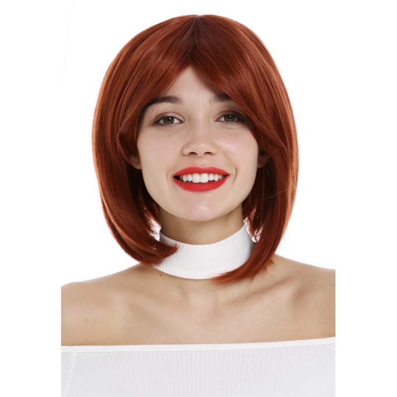 Lady Wig women short frayed Bob style parting dark copper red 1215