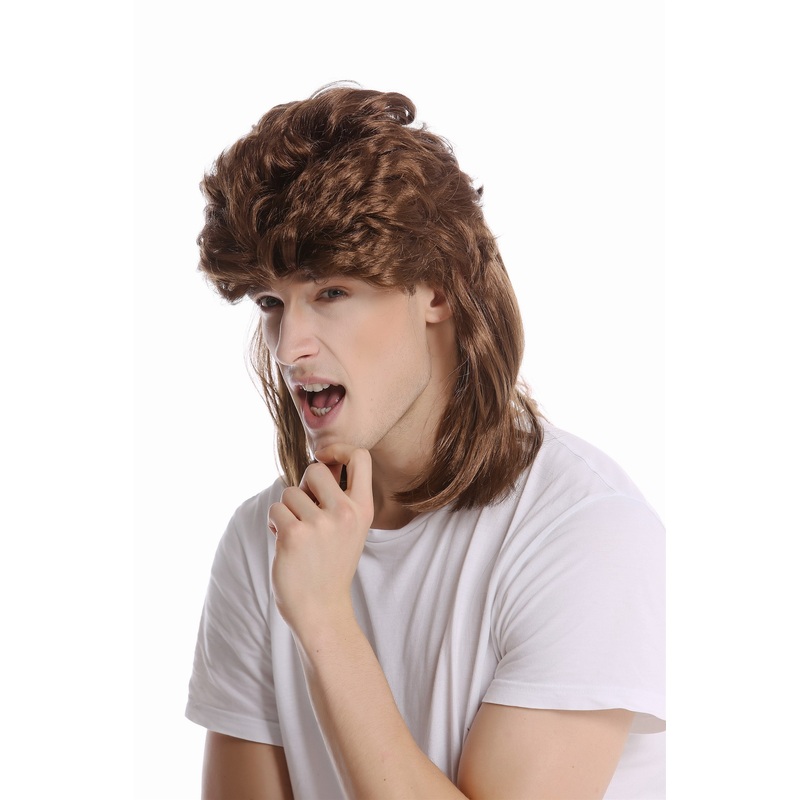 Party wig Ladies Men Halloween Carnival mullet brown teased backcombed 80s G-2