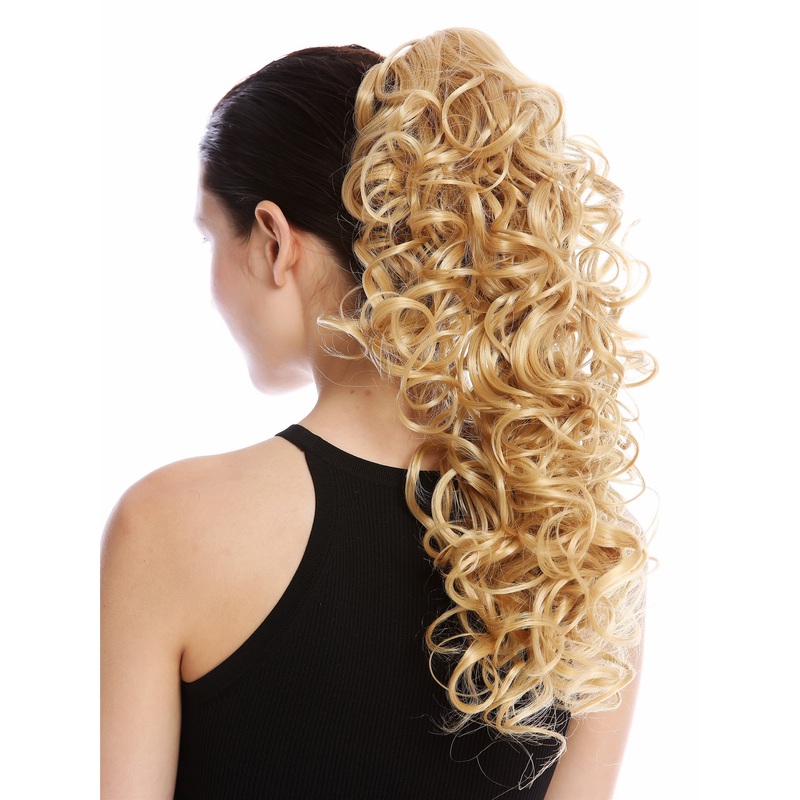 Ponytail Hairpiece Combs Clamp long voluminous curled curls golden blonde MKB-6A