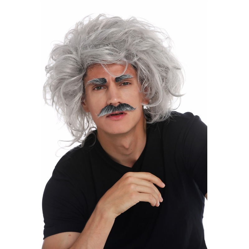 Wig Halloween Einstein mad scientist grandpa professor grey wild mustache 31999