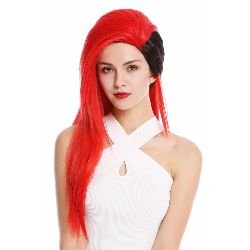 Wig men women cosplay 1980’s punk emo wave long black red DL104