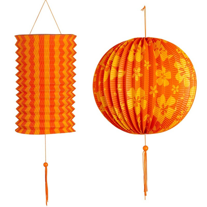 2 flower deco lanterns orange-yellow