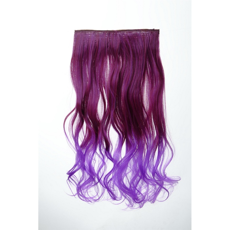 5 Clip-In Extension Hairpiece curled curls Ombre Purple Red Neon Violet Mix YZF-3180P-T2315TT3533