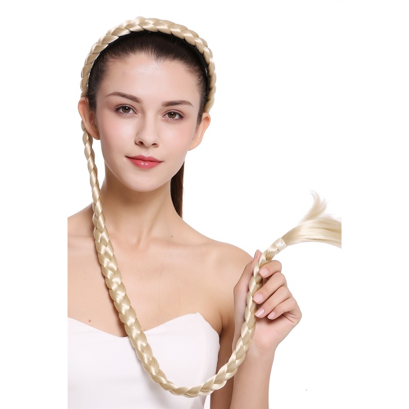 Hairpiece braid plaited braided Alice band circlet long platinum blonde N1038